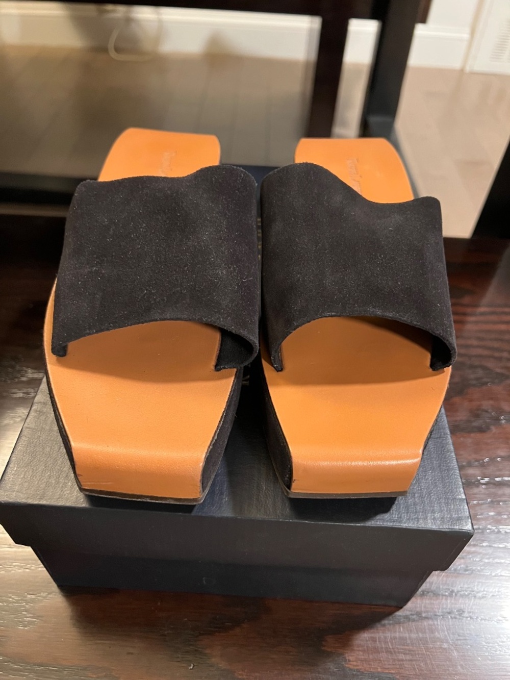 Ralph Lauren Suede and Leather Black Platform Sandals - Picture 6 of 9